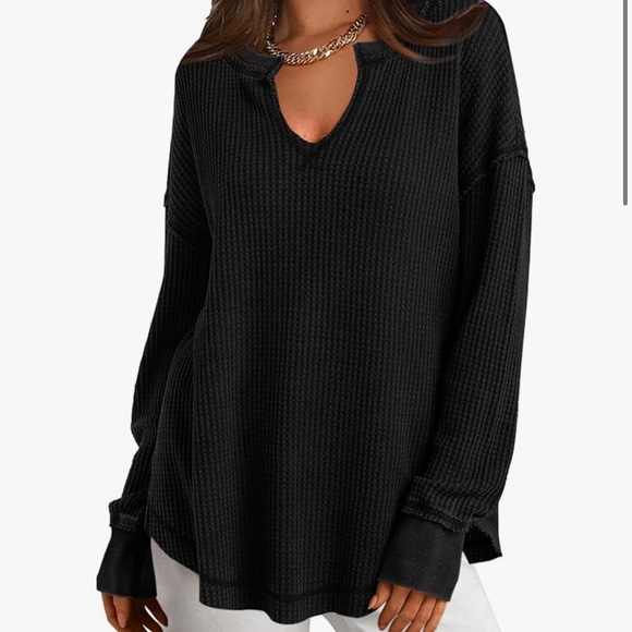 Black Long Sleeve Waffle Knit Top - Picture 4 of 6